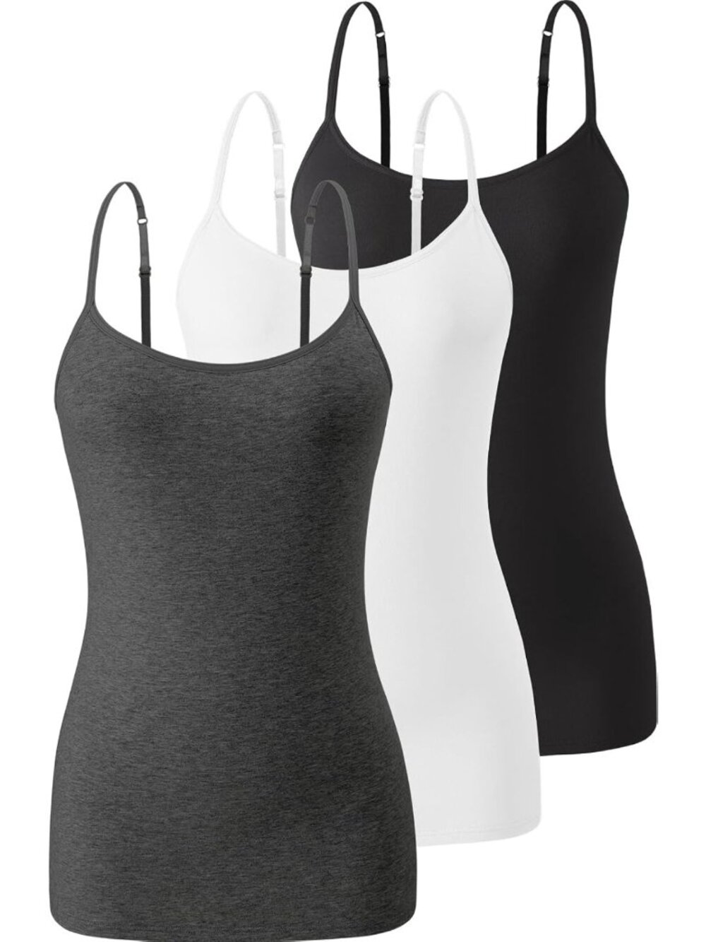 Cotton Camisole Tops for Women - 3 Pack Built-in Bra Undershirts, Soft & Comfy